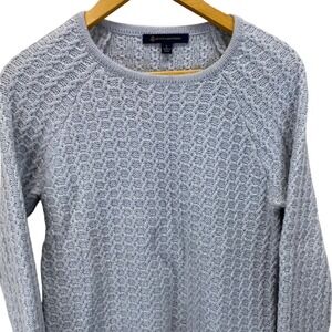 Brooks Brothers Women Blue/Gray Textured Knit Crewneck Sweater Size L Wool Blend